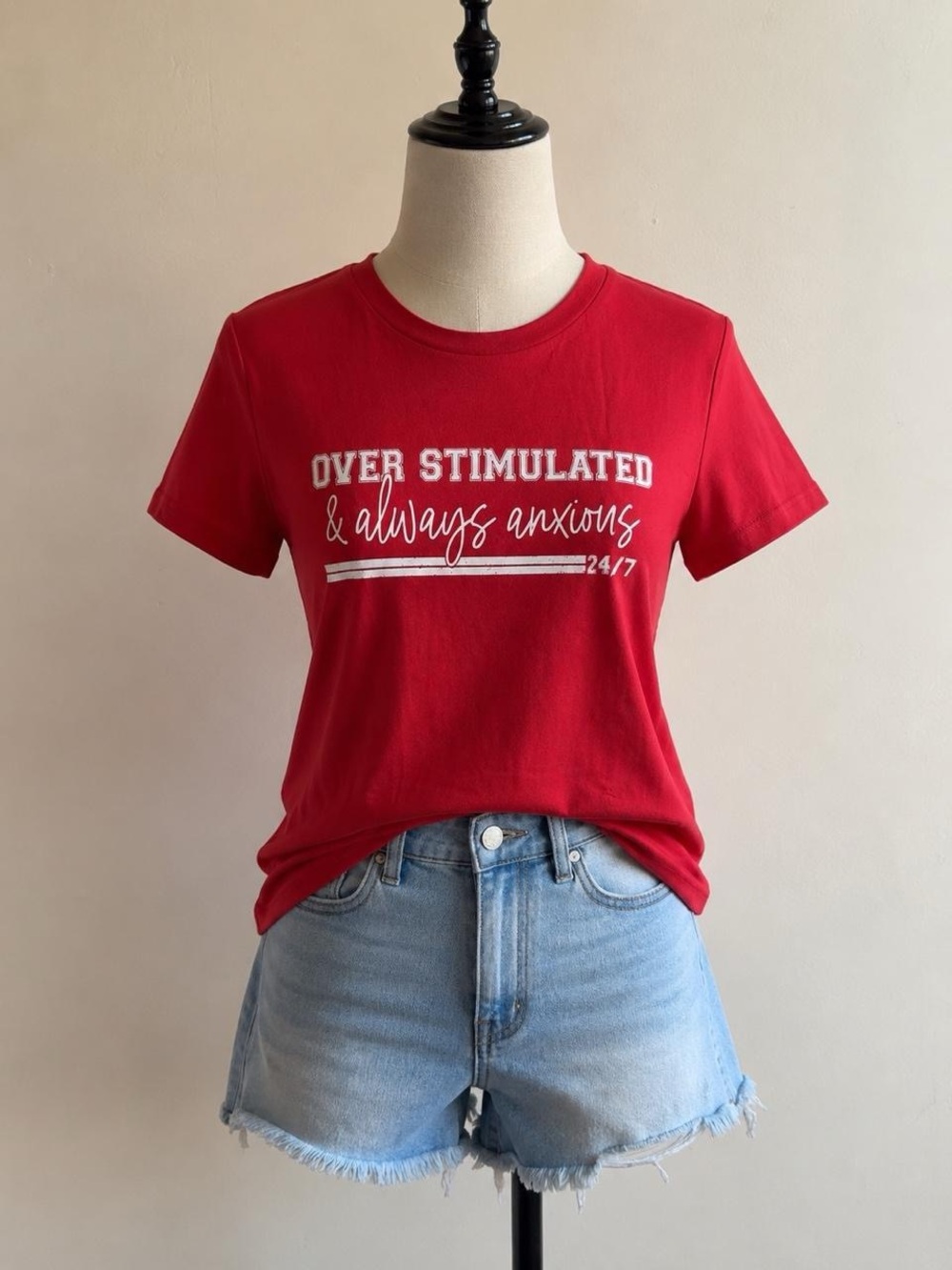 Red Graphic Tee - "Over Stimulated & Always Anxious"